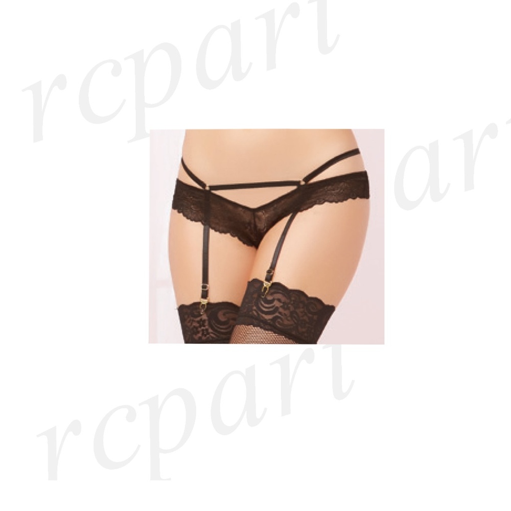 Lace panty with removable garters black 10644X